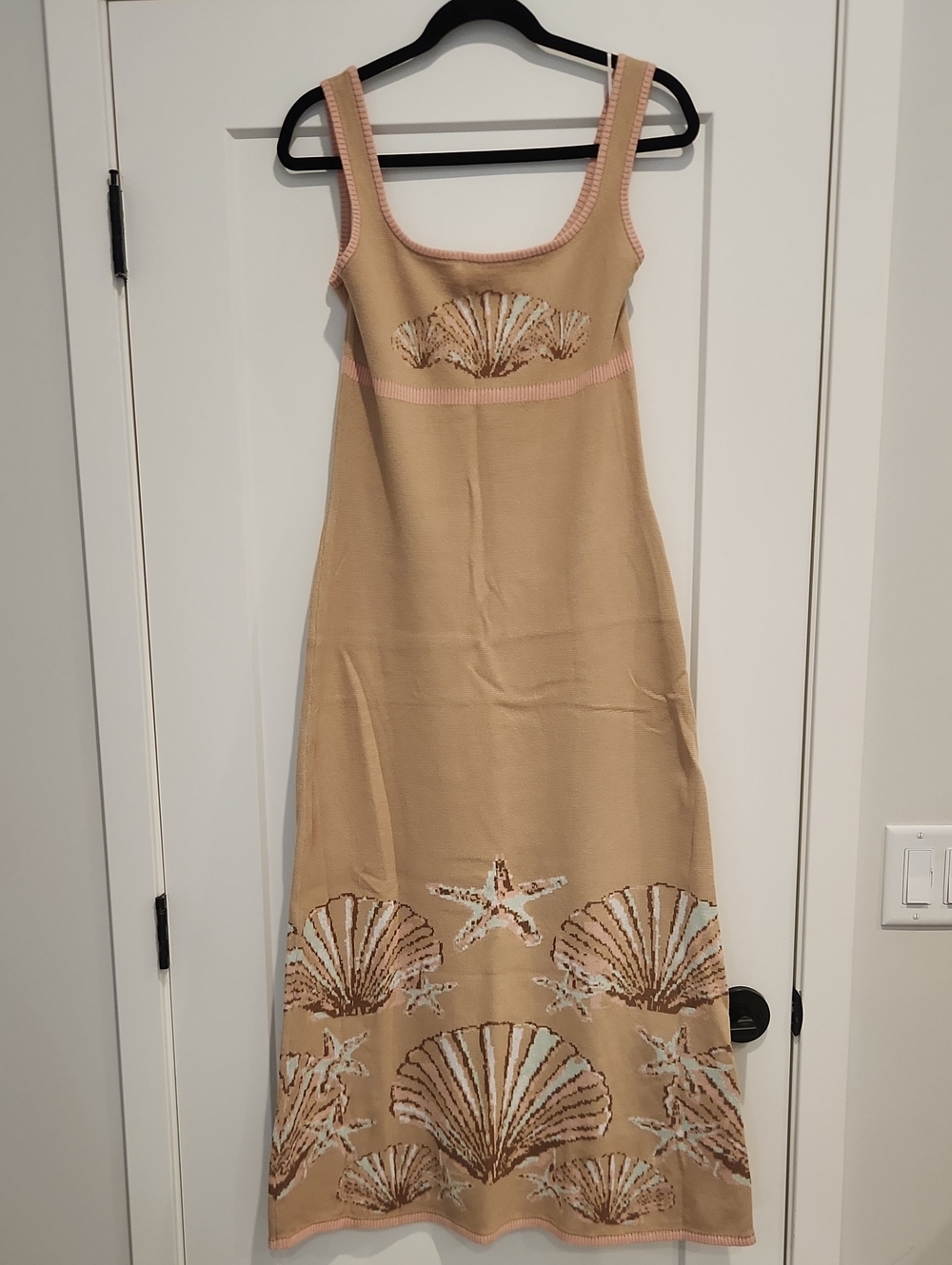 Seashell Embroidered Beige Knit Dress